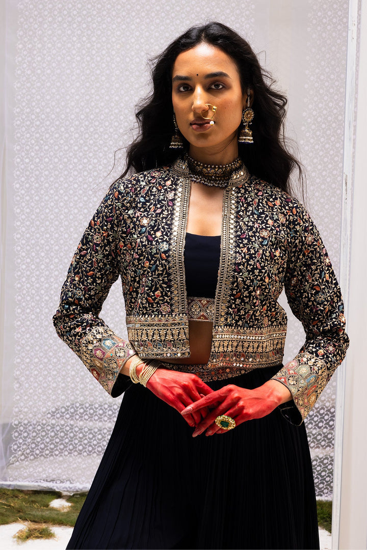 Blue Embroidered Jacket Set