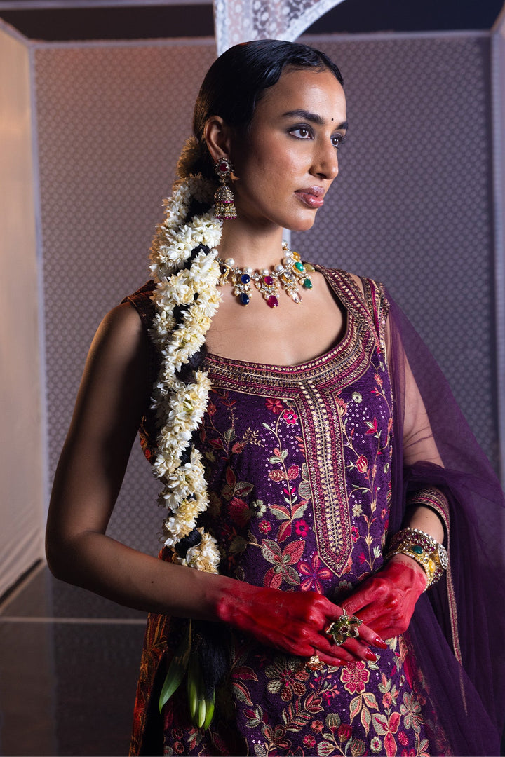 Purple Embroidered Short Kurta Set