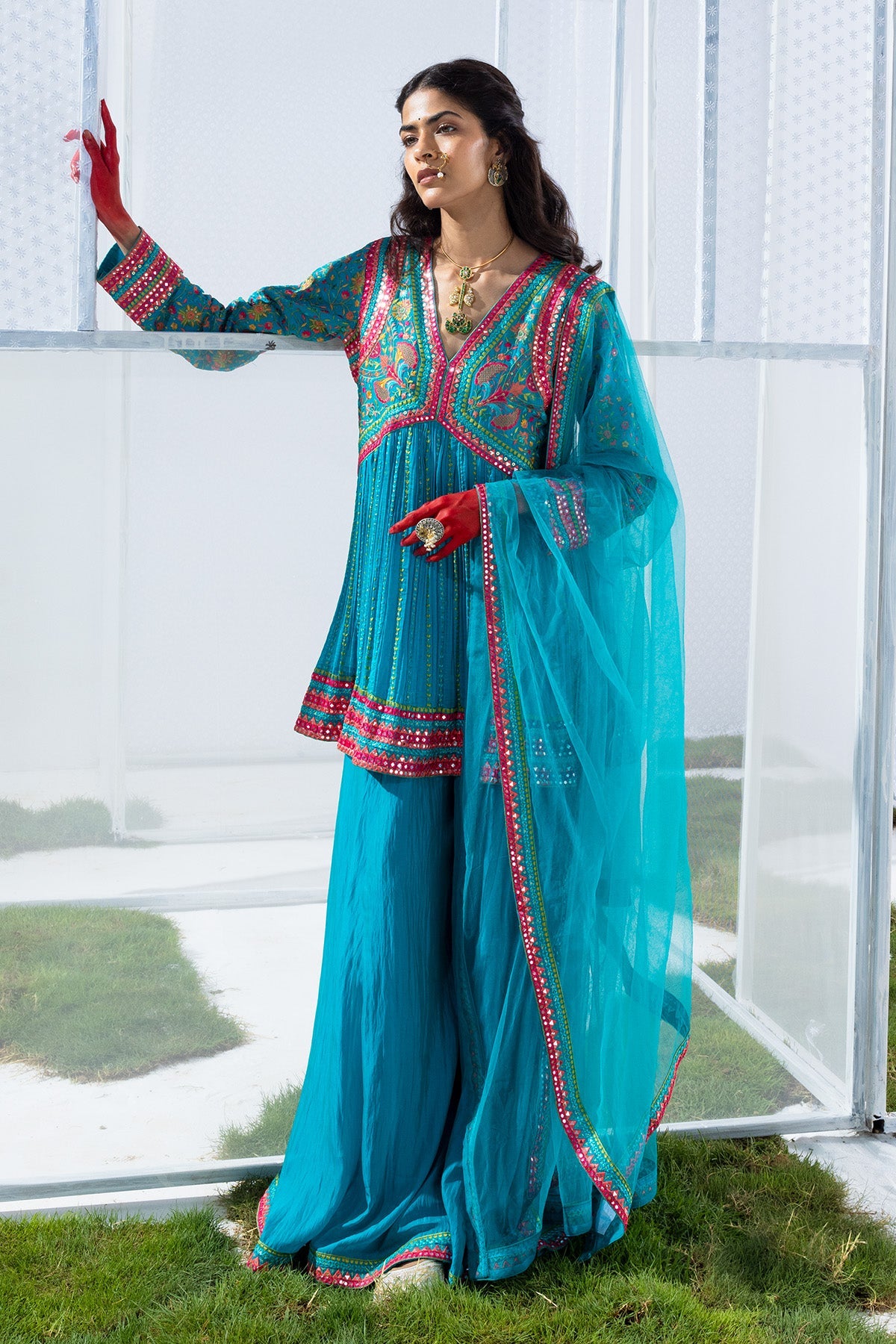Green Zari-Embroidered Kurta 3 Pcs Set