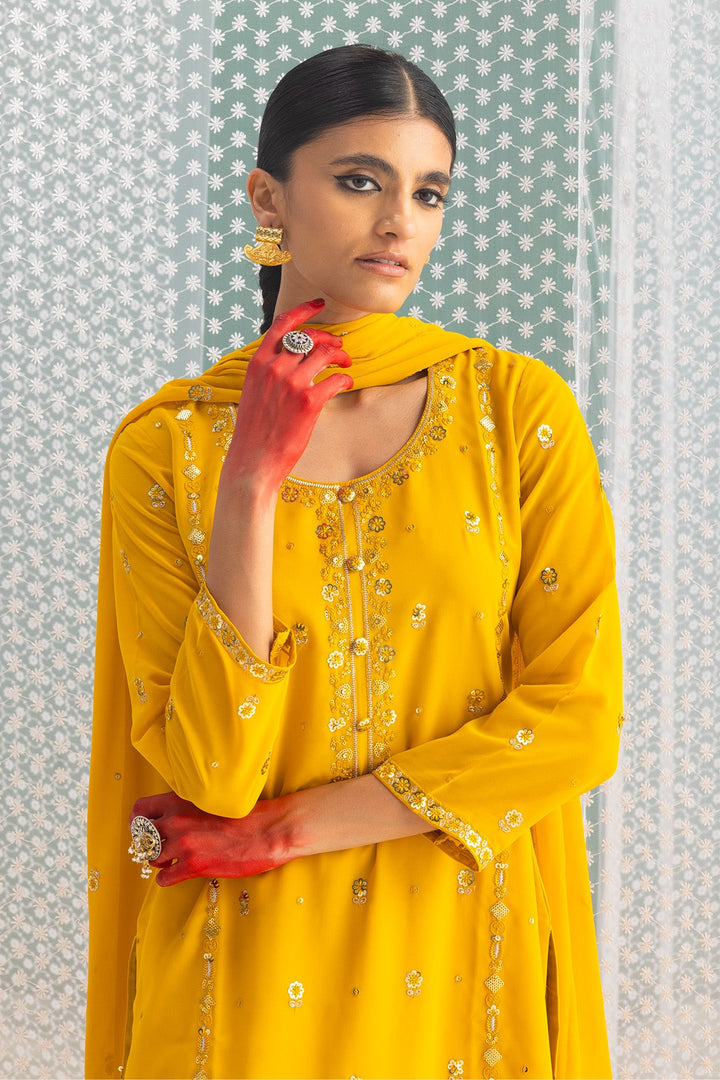 Mustard Embellished Straight Kurta Set