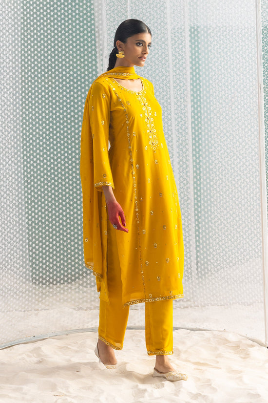 Mustard Embellished Straight Kurta Set
