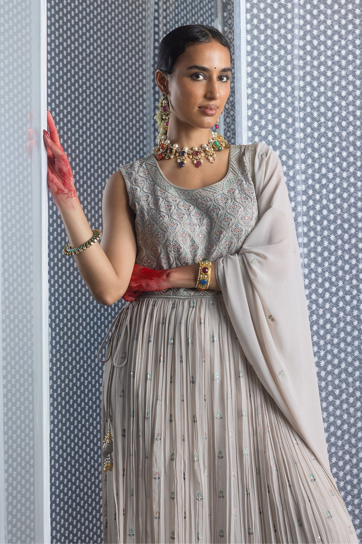 Beige Embellished Straight Kurta Set