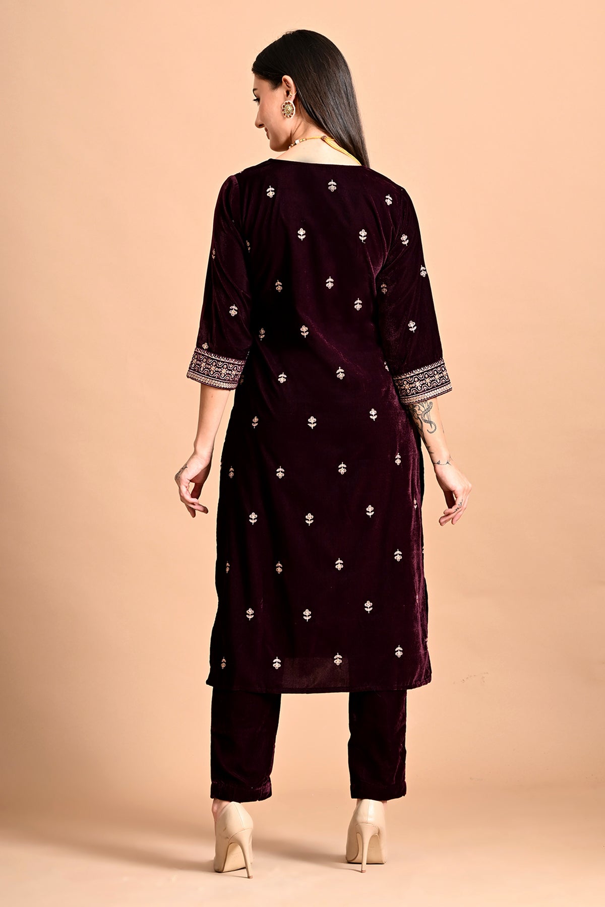 Purple Zari-Embroidered Kurta 3 Pcs Set