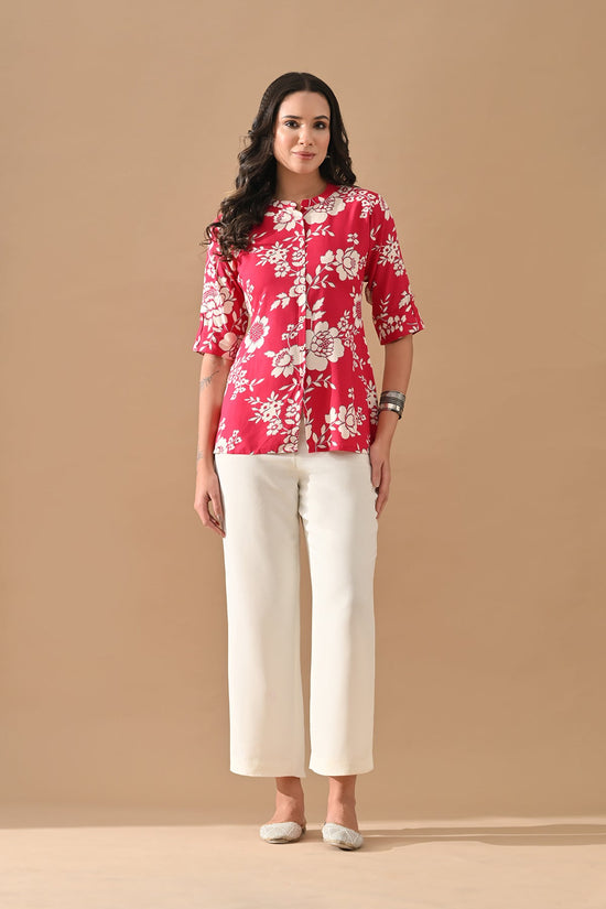 Magenta Printed Straight Top