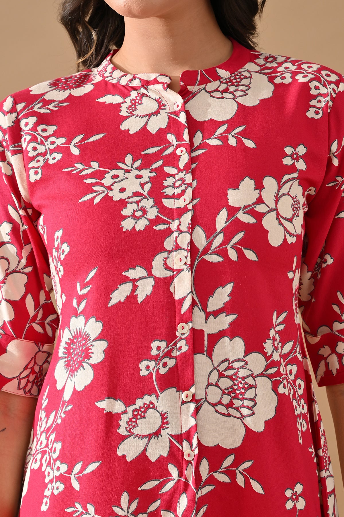 Magenta Printed Straight Top