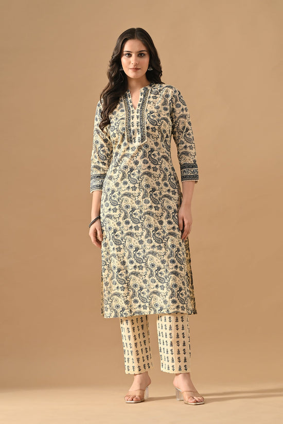 Cream Printed Kurta Set