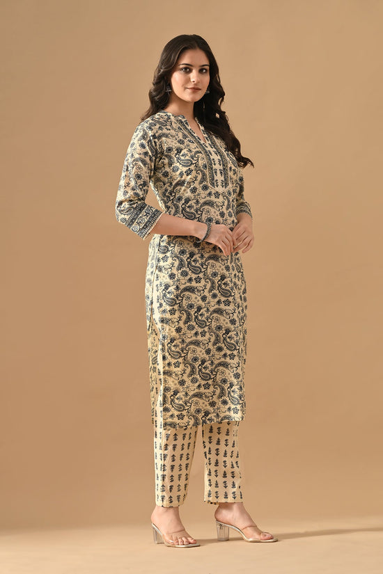 Cream Printed Kurta Set