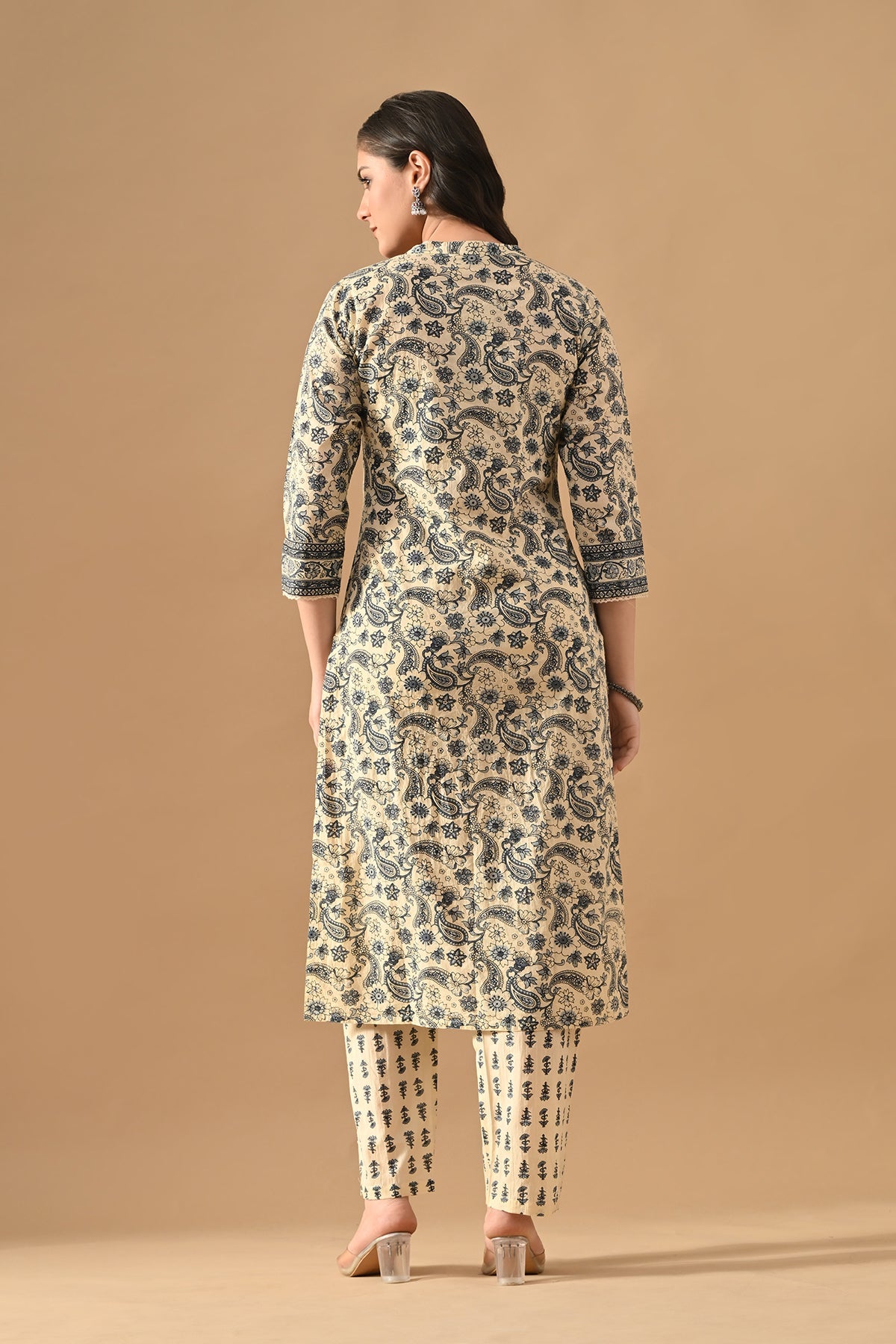 Cream Printed Kurta Set