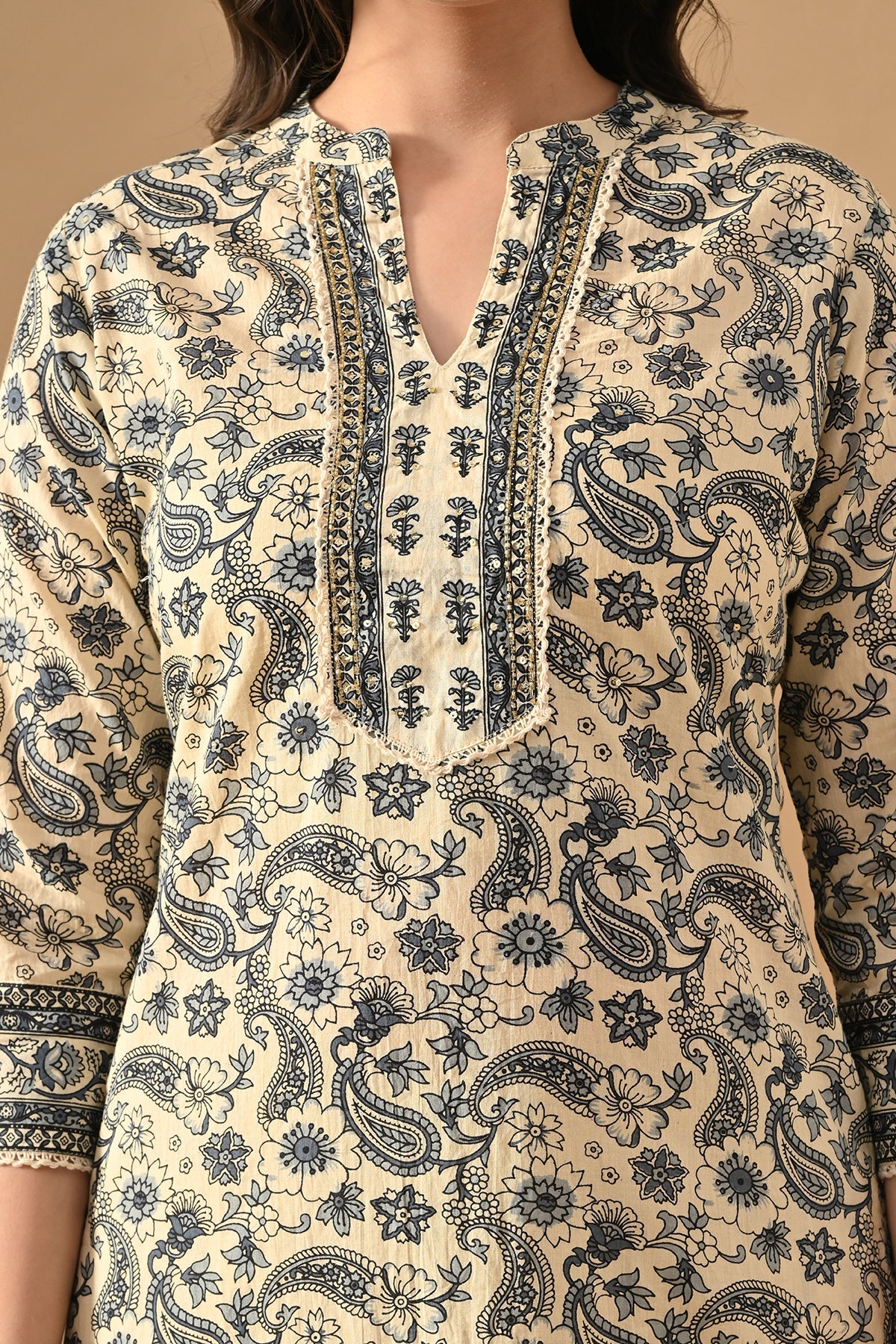 Cream Printed Kurta Set