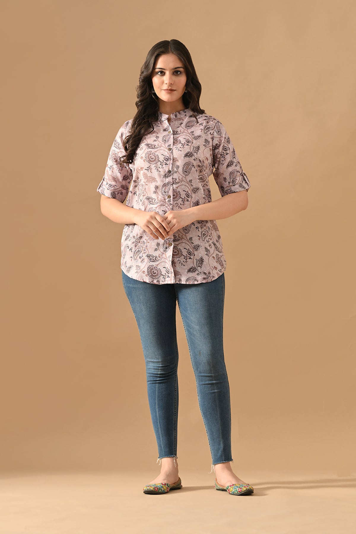 Grey Floral Printed Top