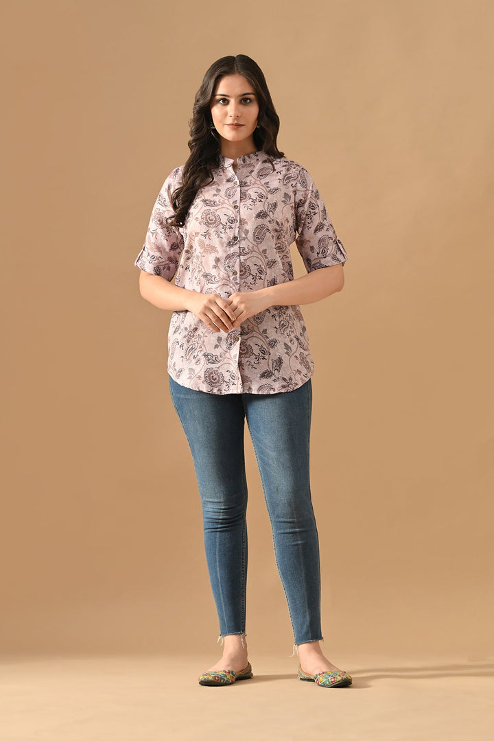 Grey Floral Printed Top