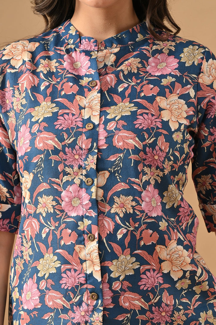 Blue Floral Printed Top