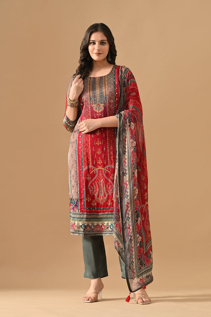 Grey Embellished Kurta Set