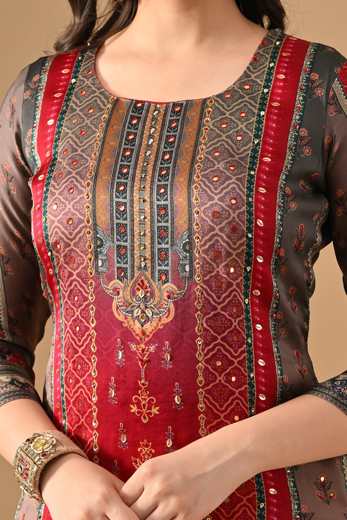 Grey Embellished Kurta Set