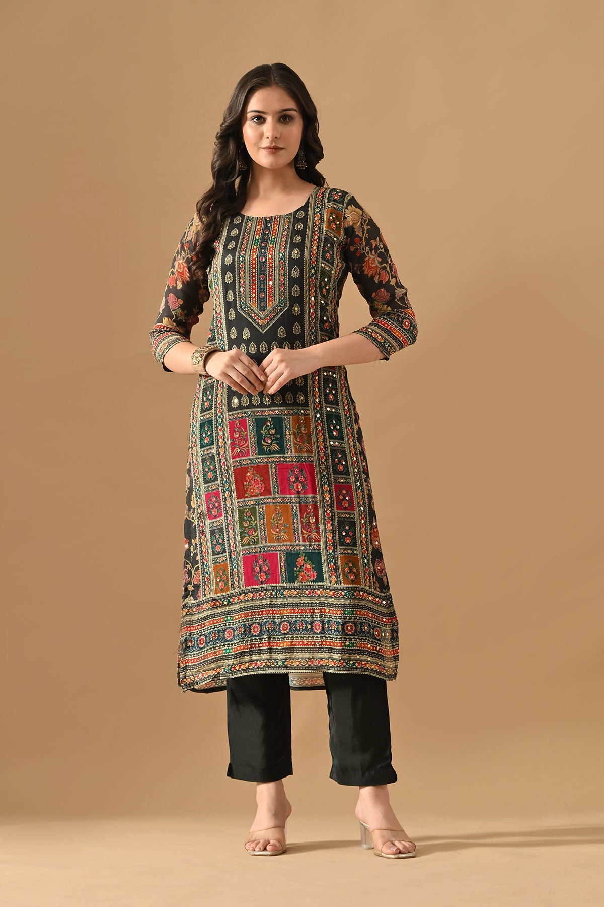Grey Embellished Kurta 3 Pcs Set