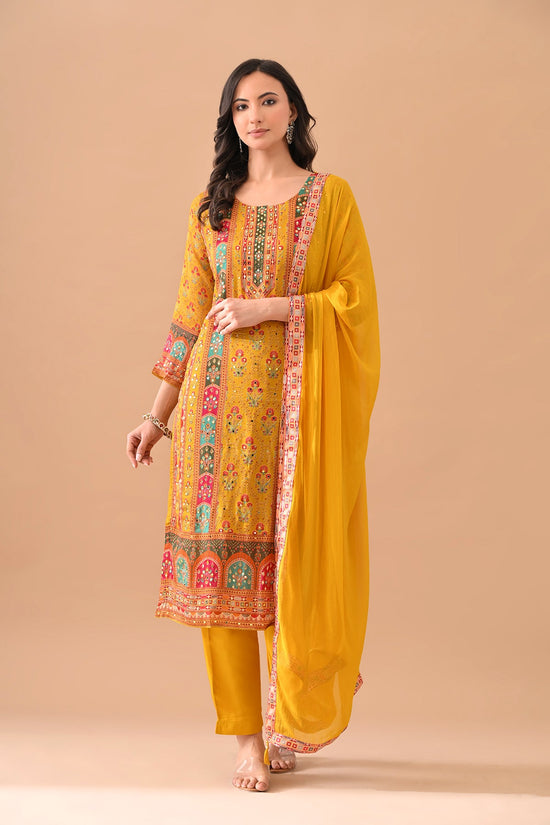 Mustard Embellished Kurta 3 Pcs Set