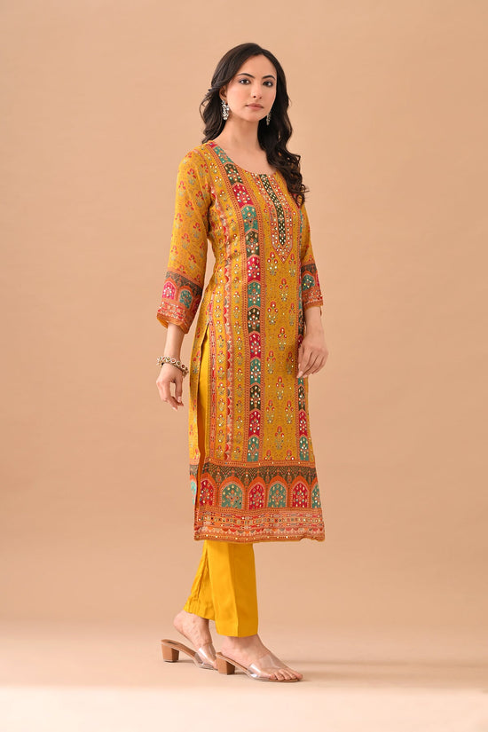 Mustard Embellished Kurta 3 Pcs Set