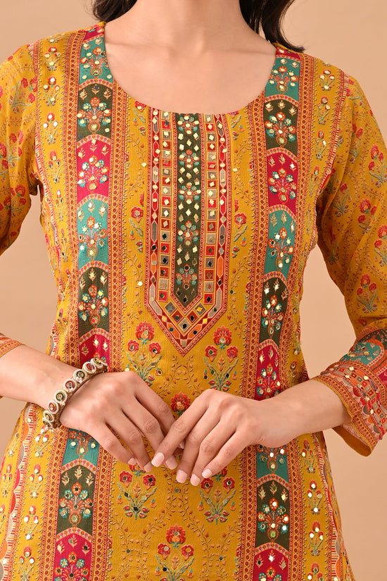 Mustard Embellished Kurta 3 Pcs Set