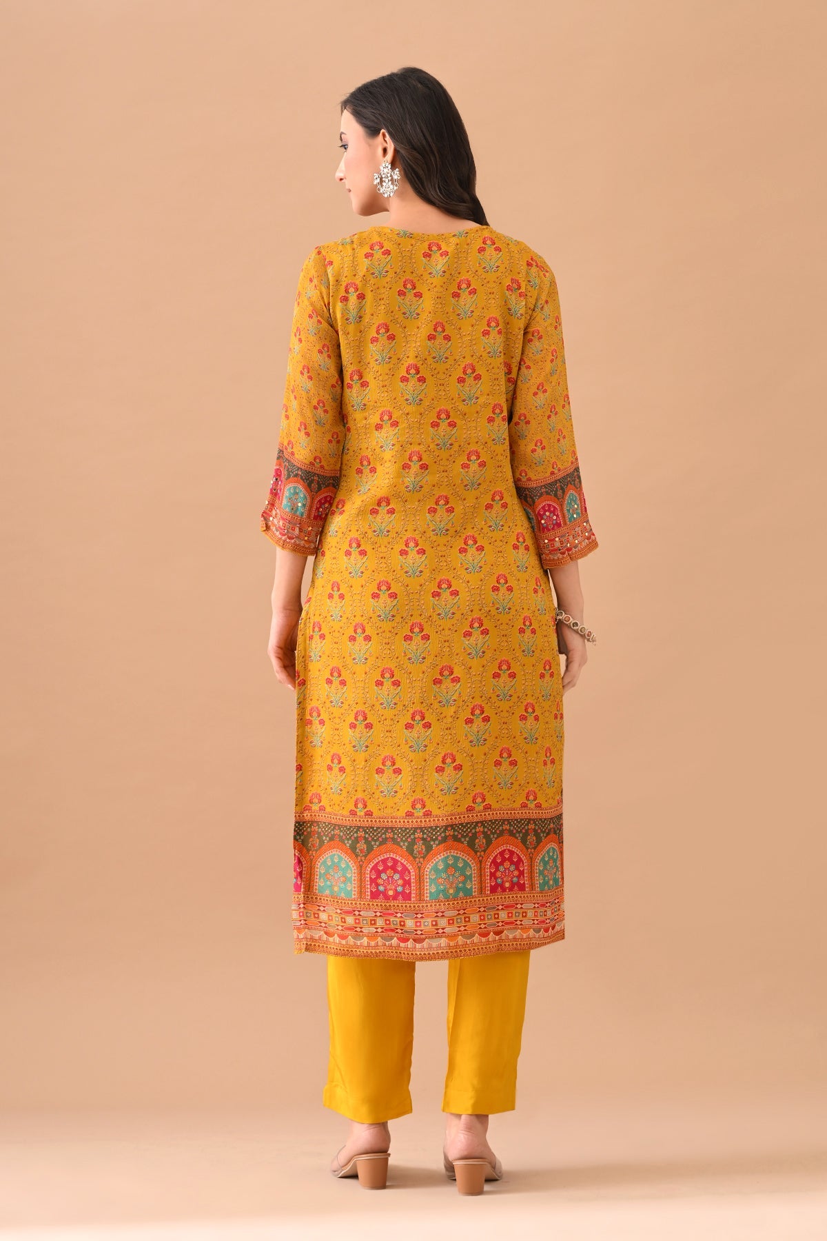 Mustard Embellished Kurta 3 Pcs Set