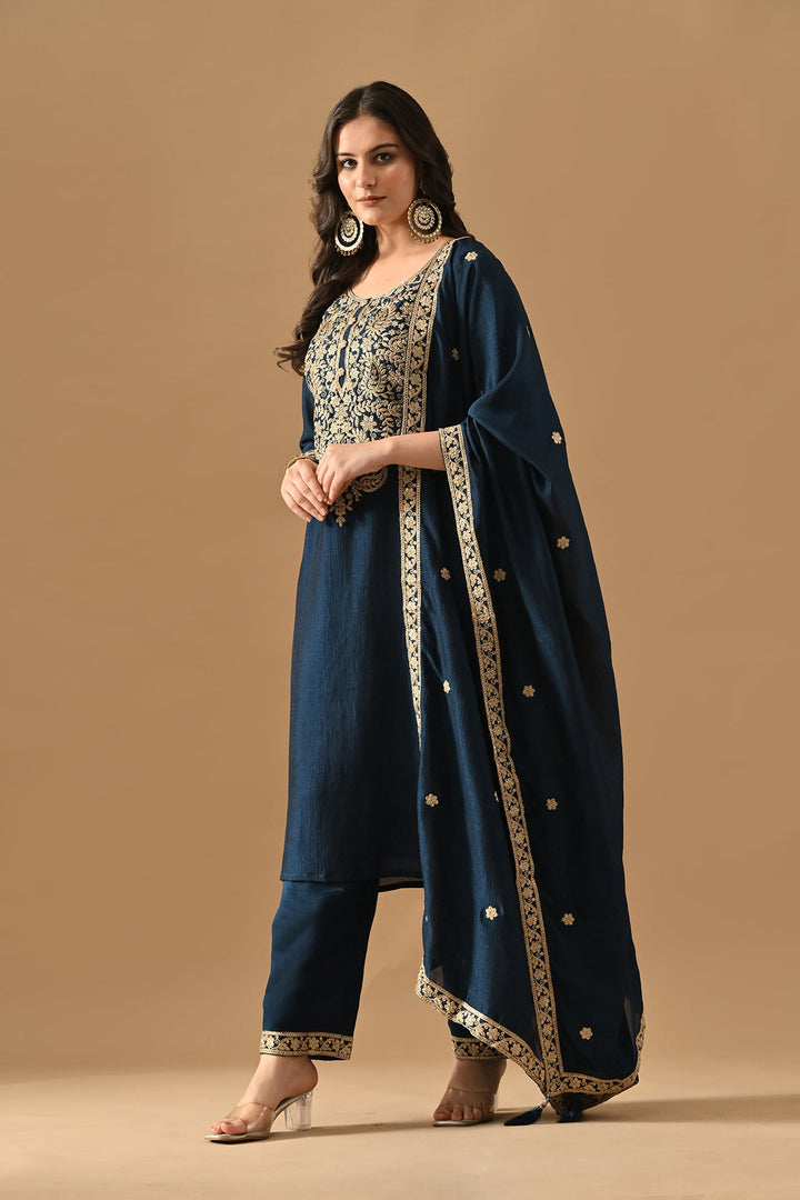 Teal Embroidered Kurta Set