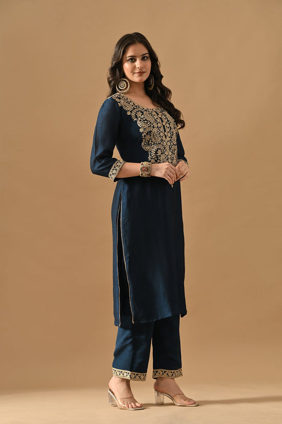 Teal Embroidered Kurta Set
