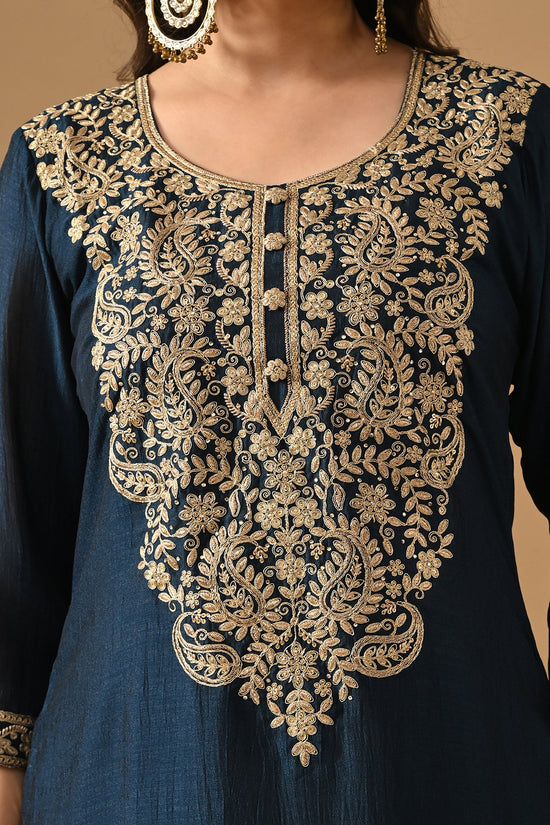 Teal Embroidered Kurta Set
