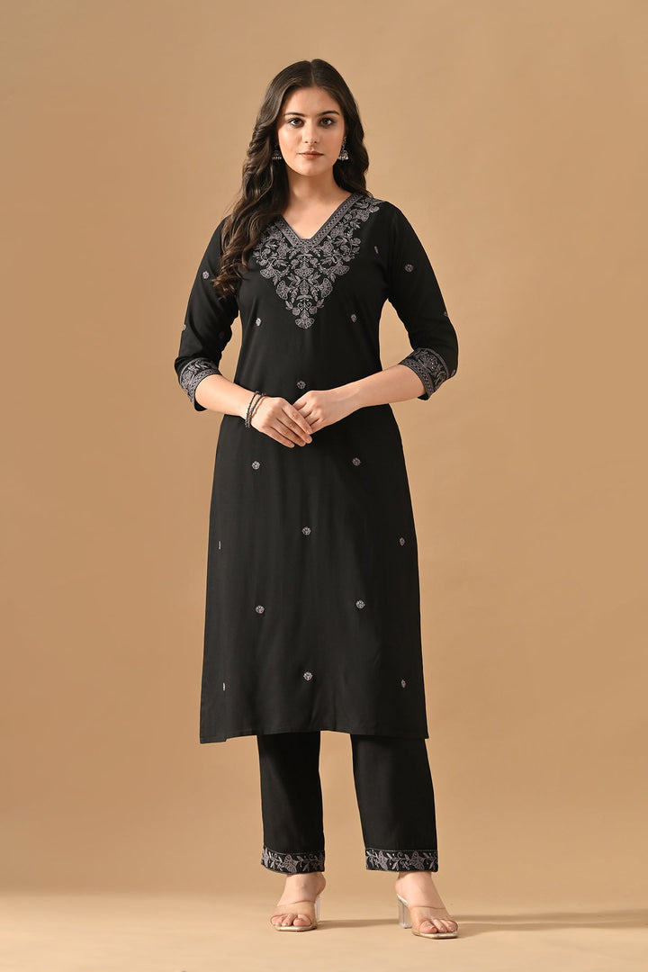 Black Embroidered Kurta Set