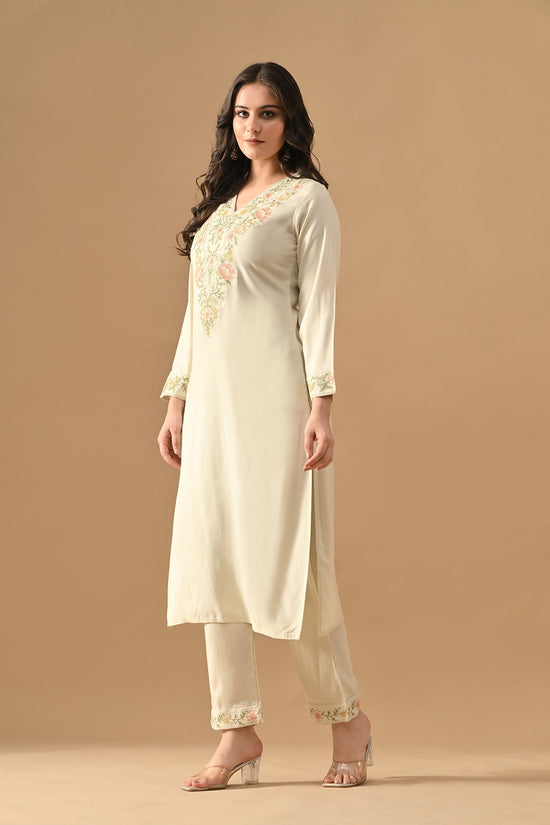 Cream Embroidered Kurta Set