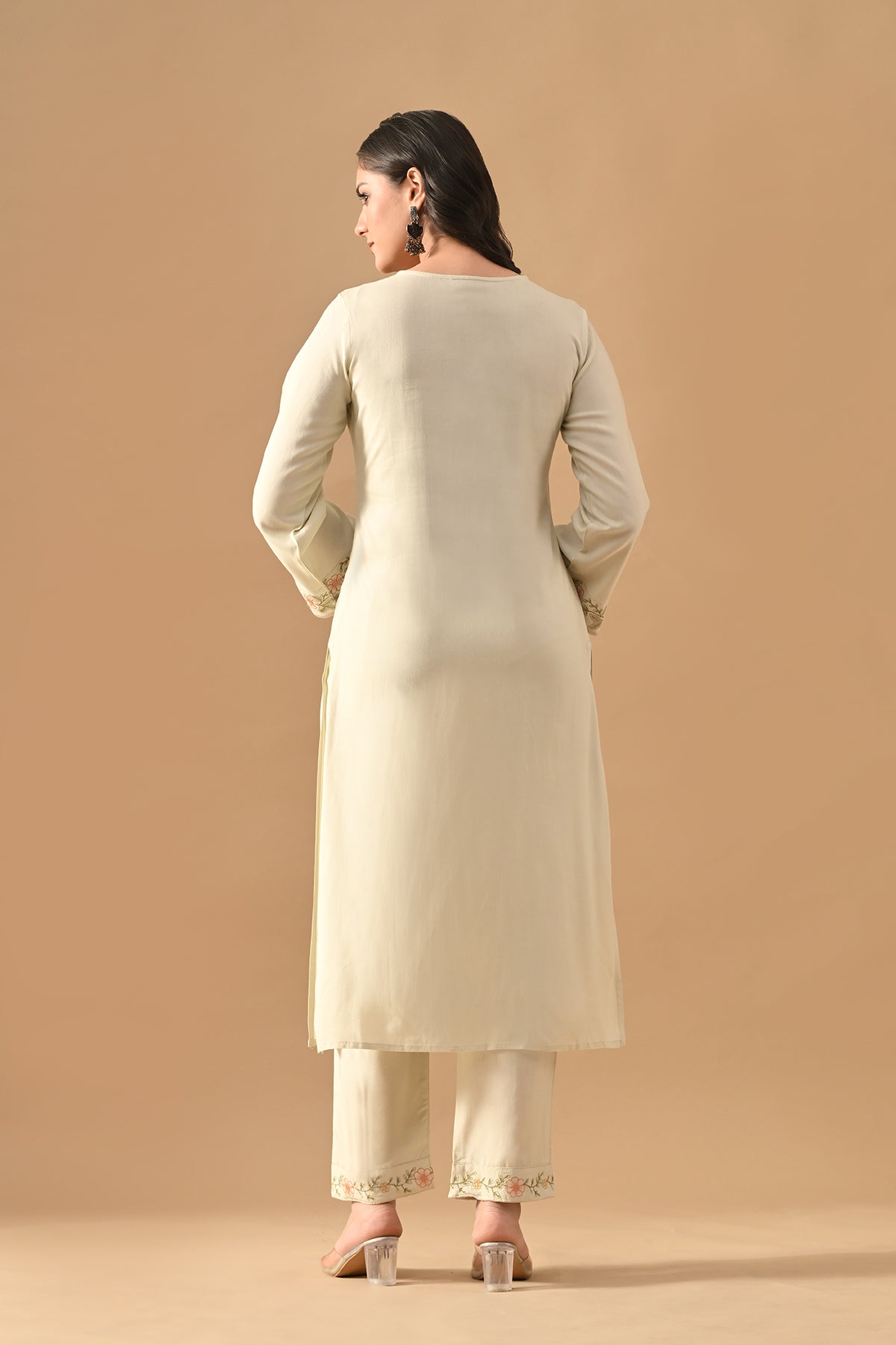 Cream Embroidered Kurta Set