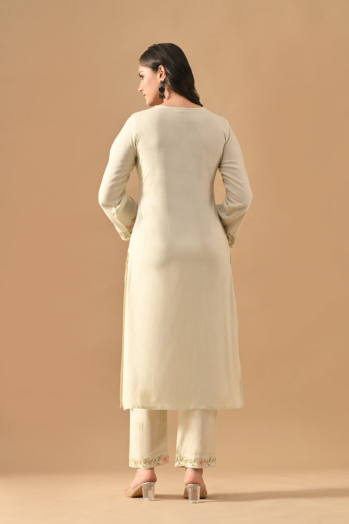 Cream Embroidered Kurta Set