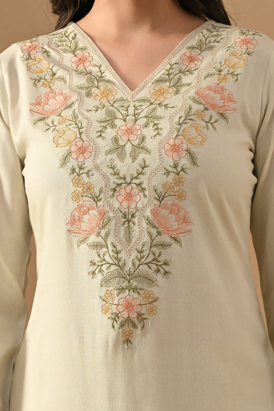 Cream Embroidered Kurta Set