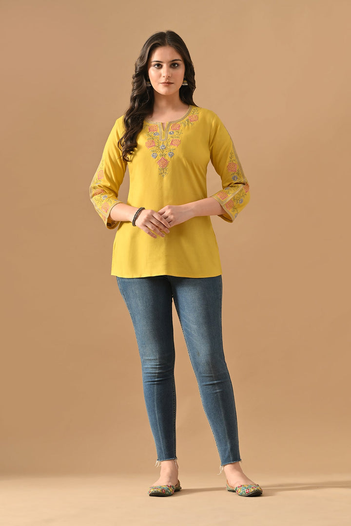 Yellow Embroidered Top