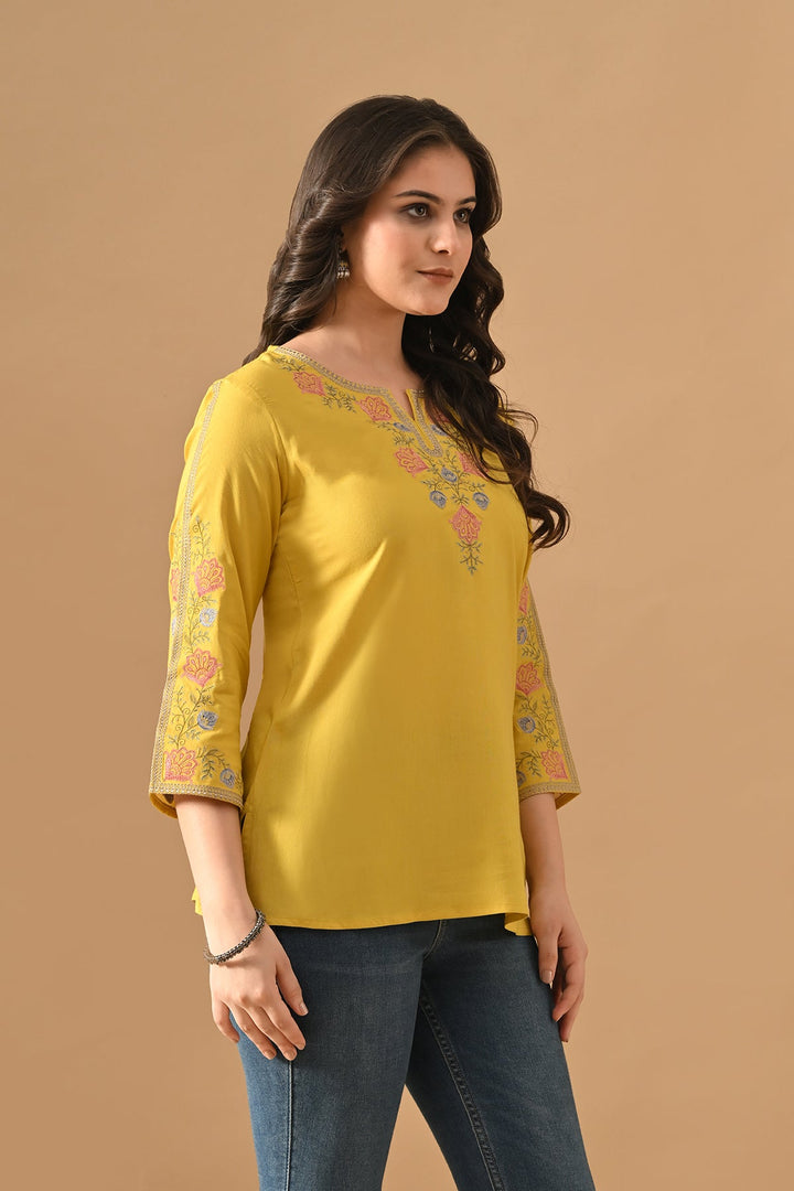 Yellow Embroidered Top