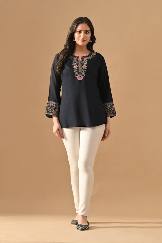 Blue Embroidered Top