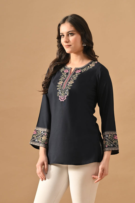 Blue Embroidered Top