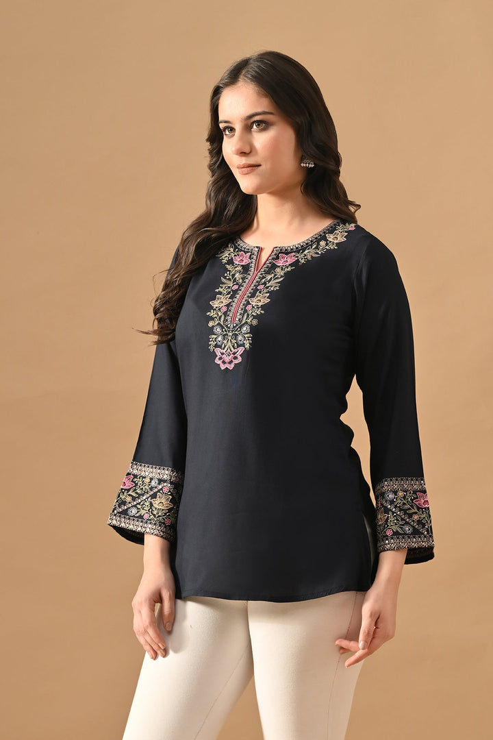 Blue Embroidered Top