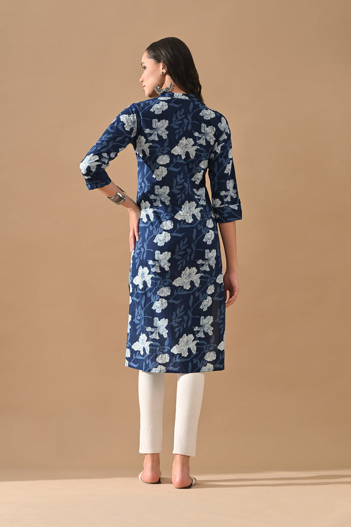 Blue Floral Printed Kurta