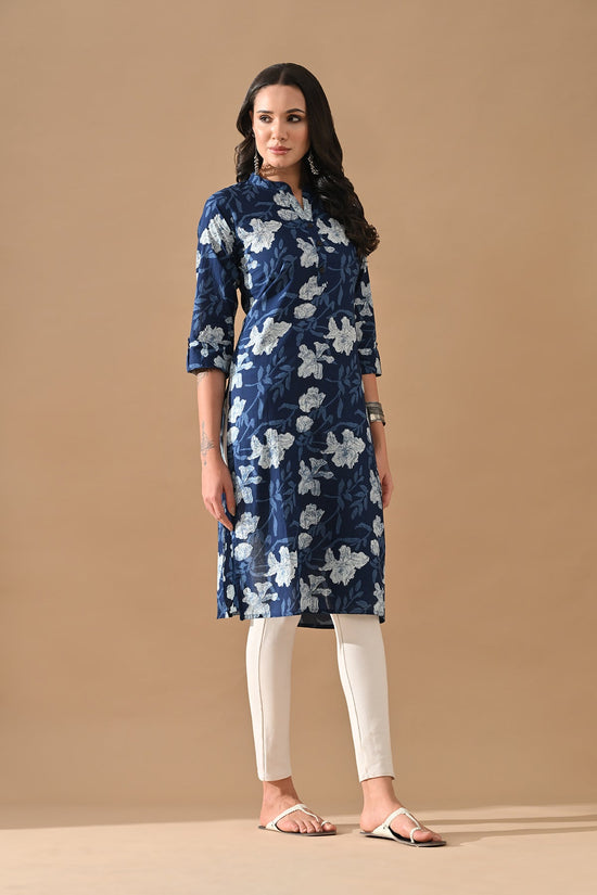 Blue Floral Printed Kurta