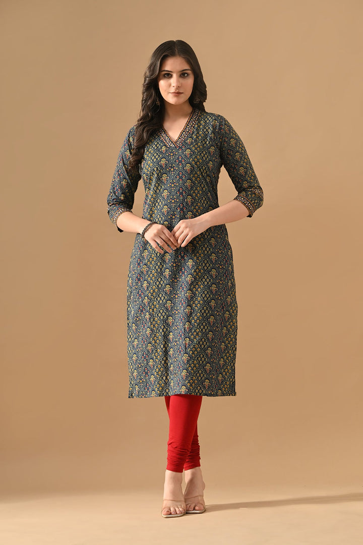 Blue Printed Straight Kurta