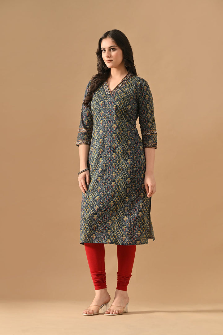 Blue Printed Straight Kurta