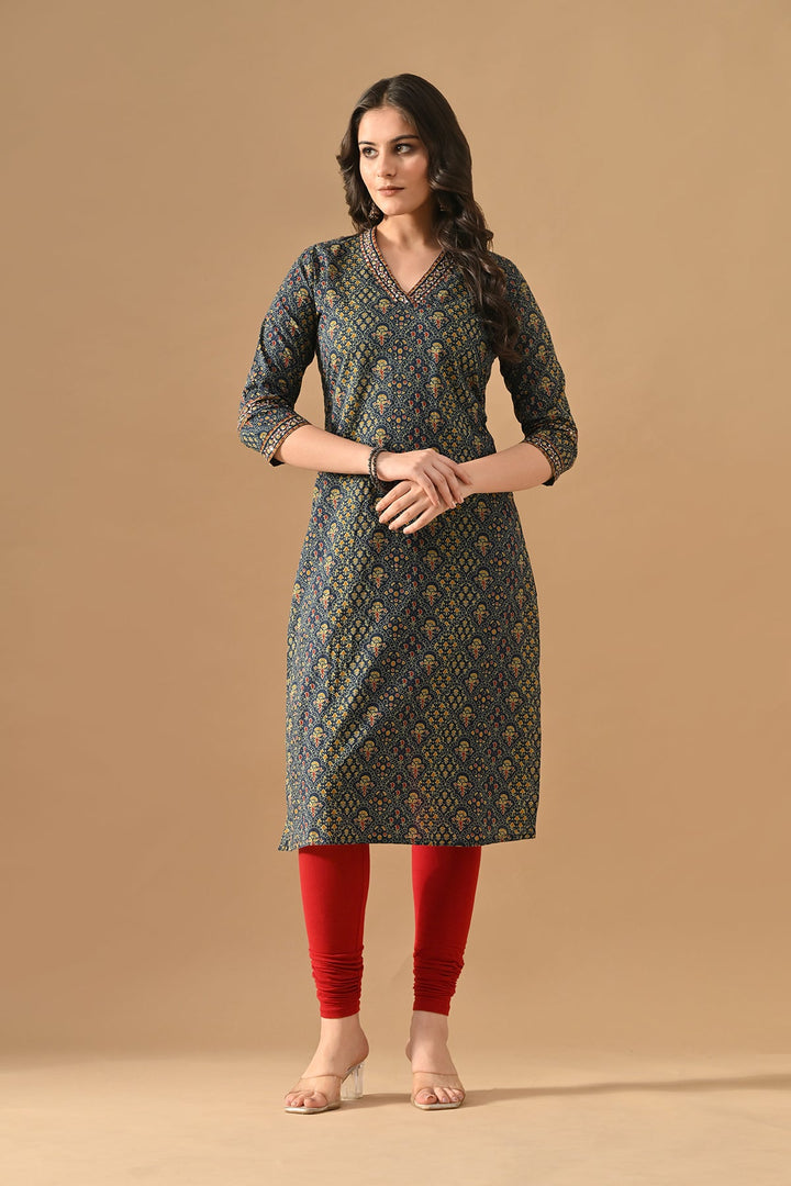 Blue Printed Straight Kurta