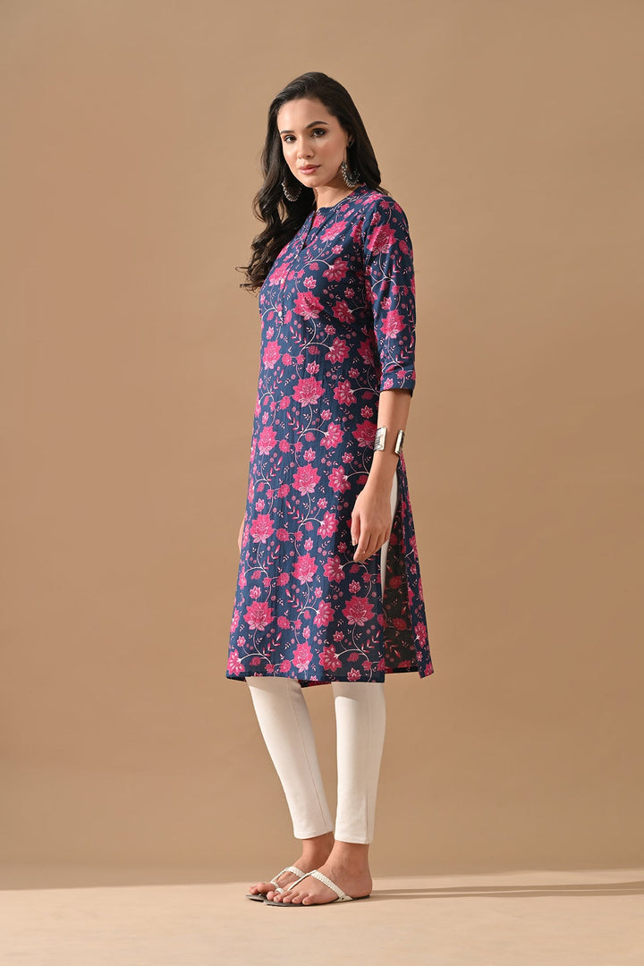 Blue Floral Printed Kurta