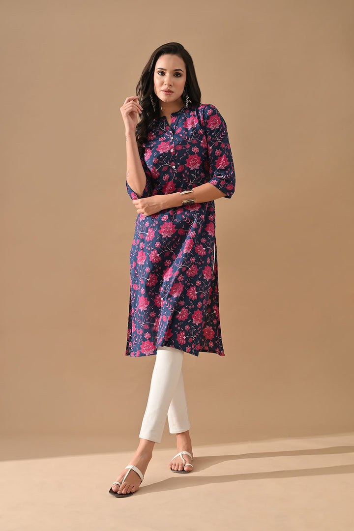 Blue Floral Printed Kurta