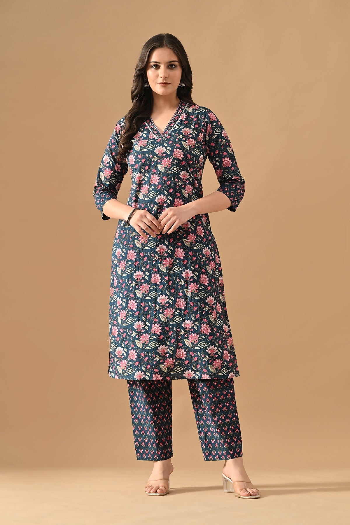 Blue Floral Printed Kurta Set