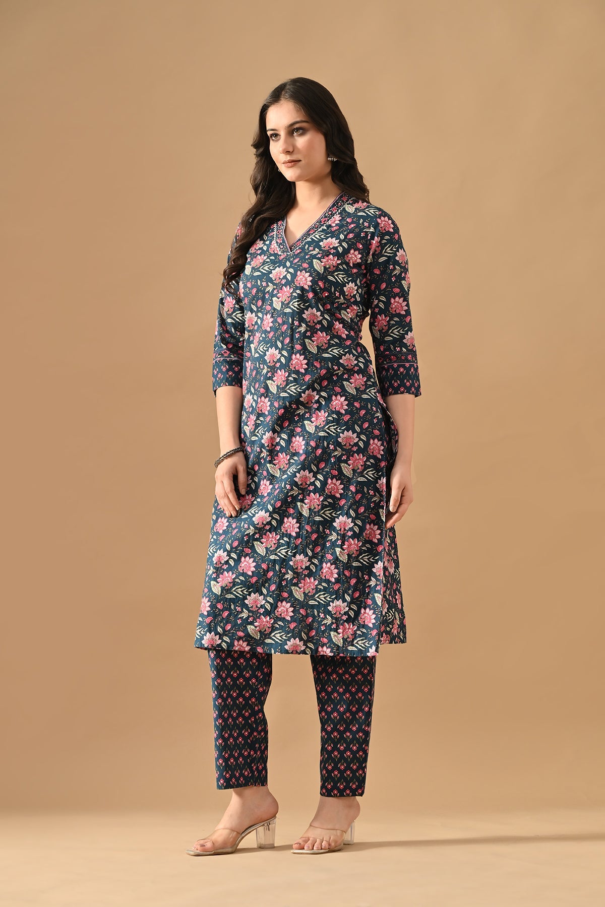 Blue Floral Printed Kurta Set