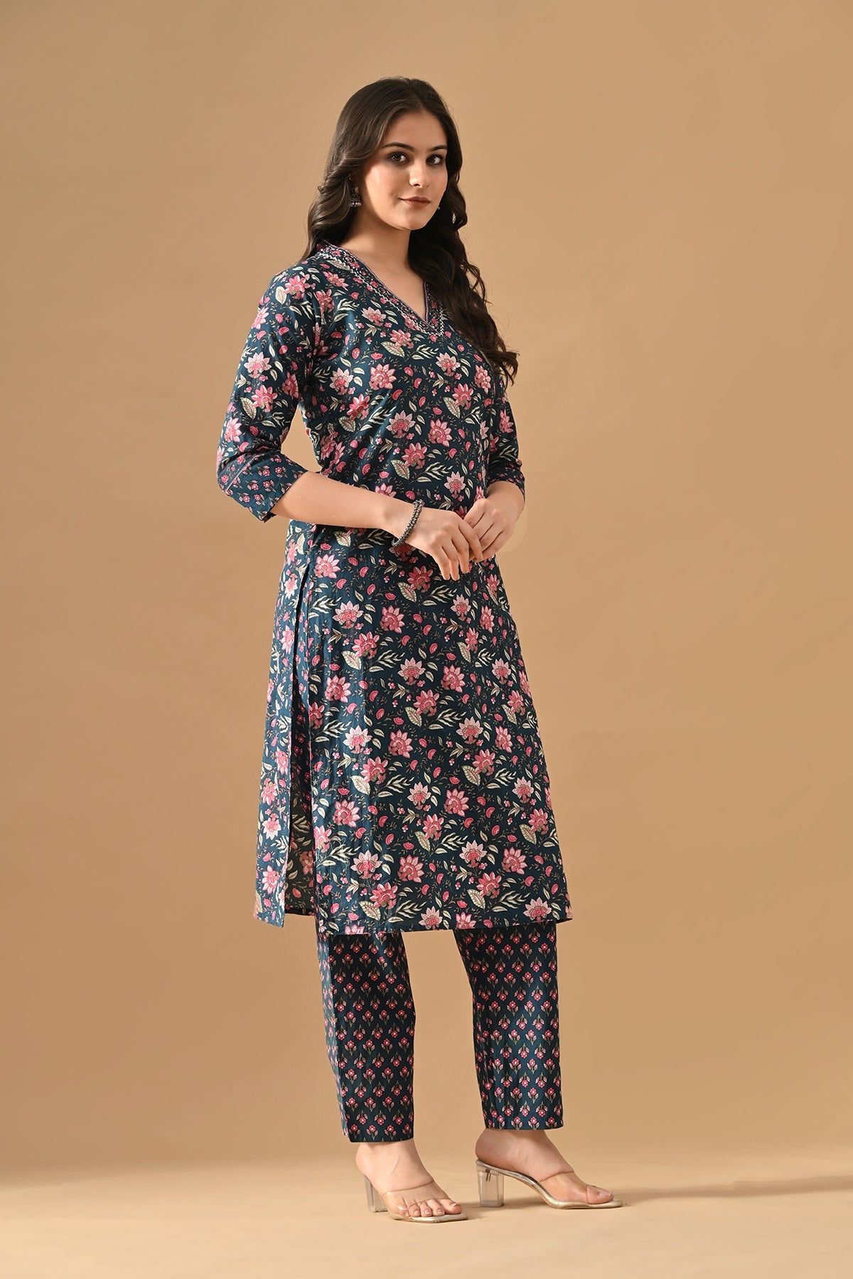 Blue Floral Printed Kurta Set