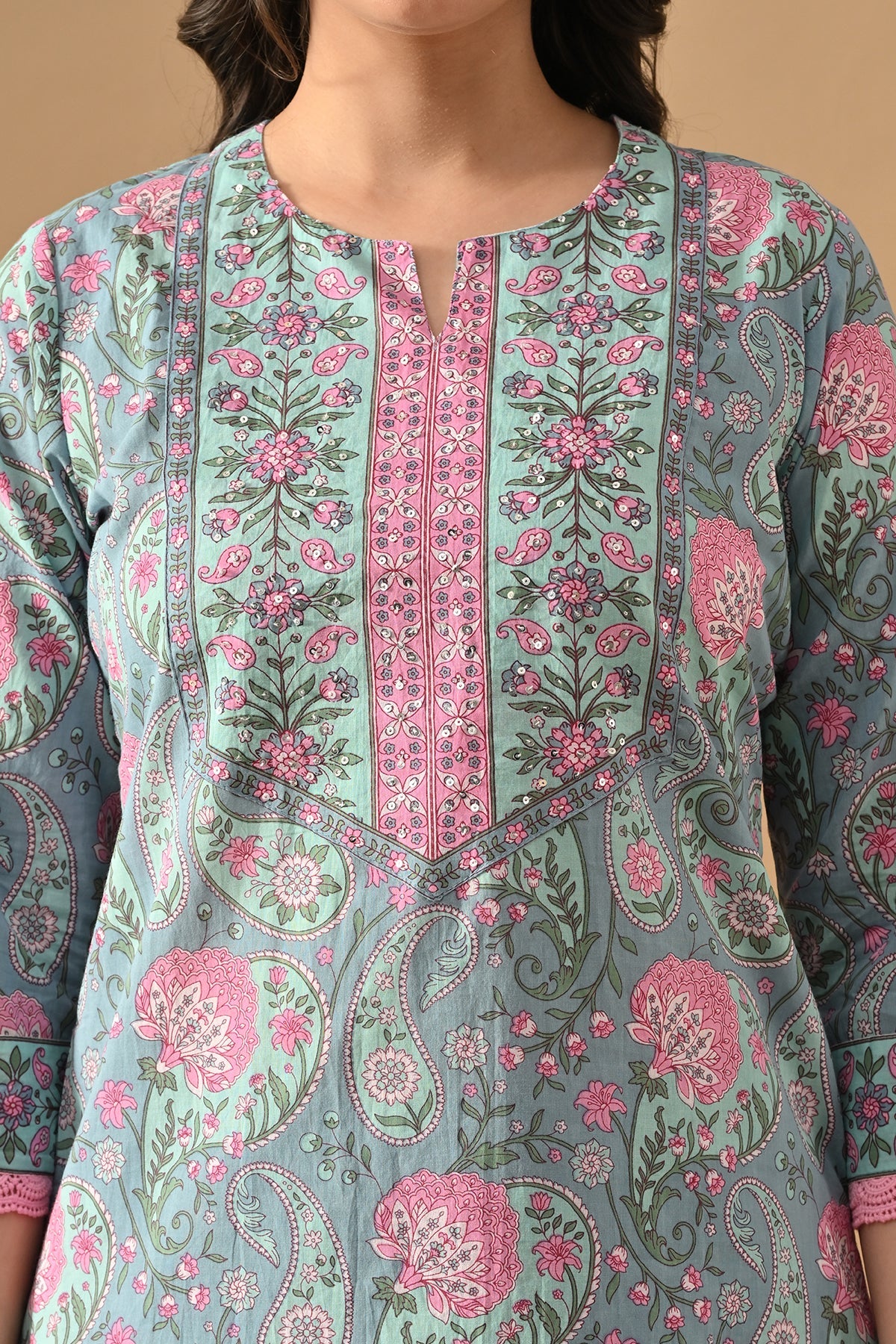 Blue Printed Kurta 3 Pcs Set