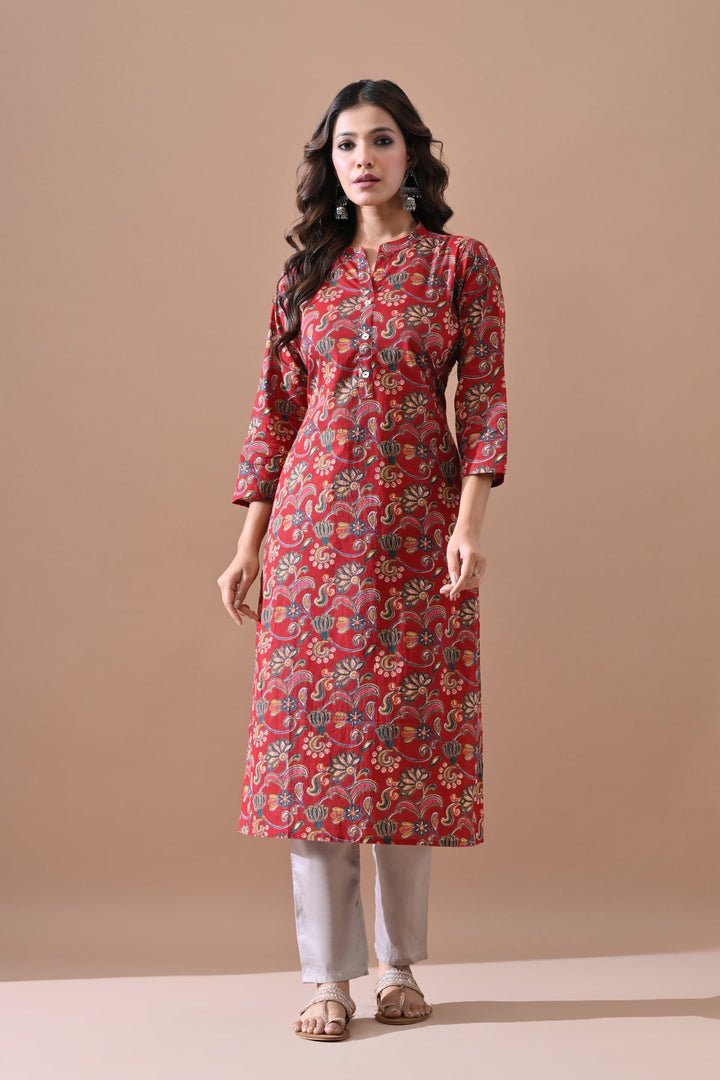 Maroon Floral Printed Kurta