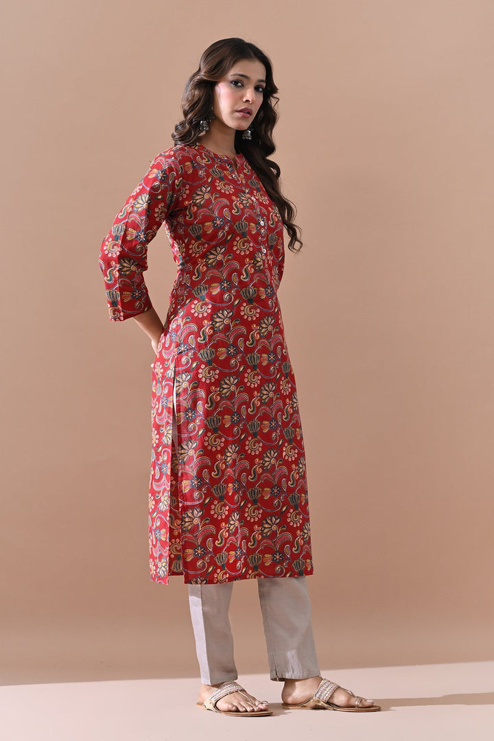 Maroon Floral Printed Kurta