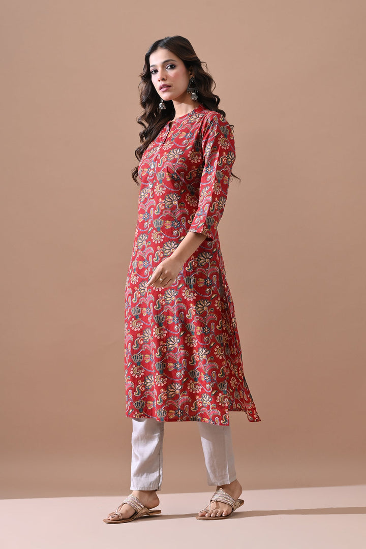 Maroon Floral Printed Kurta